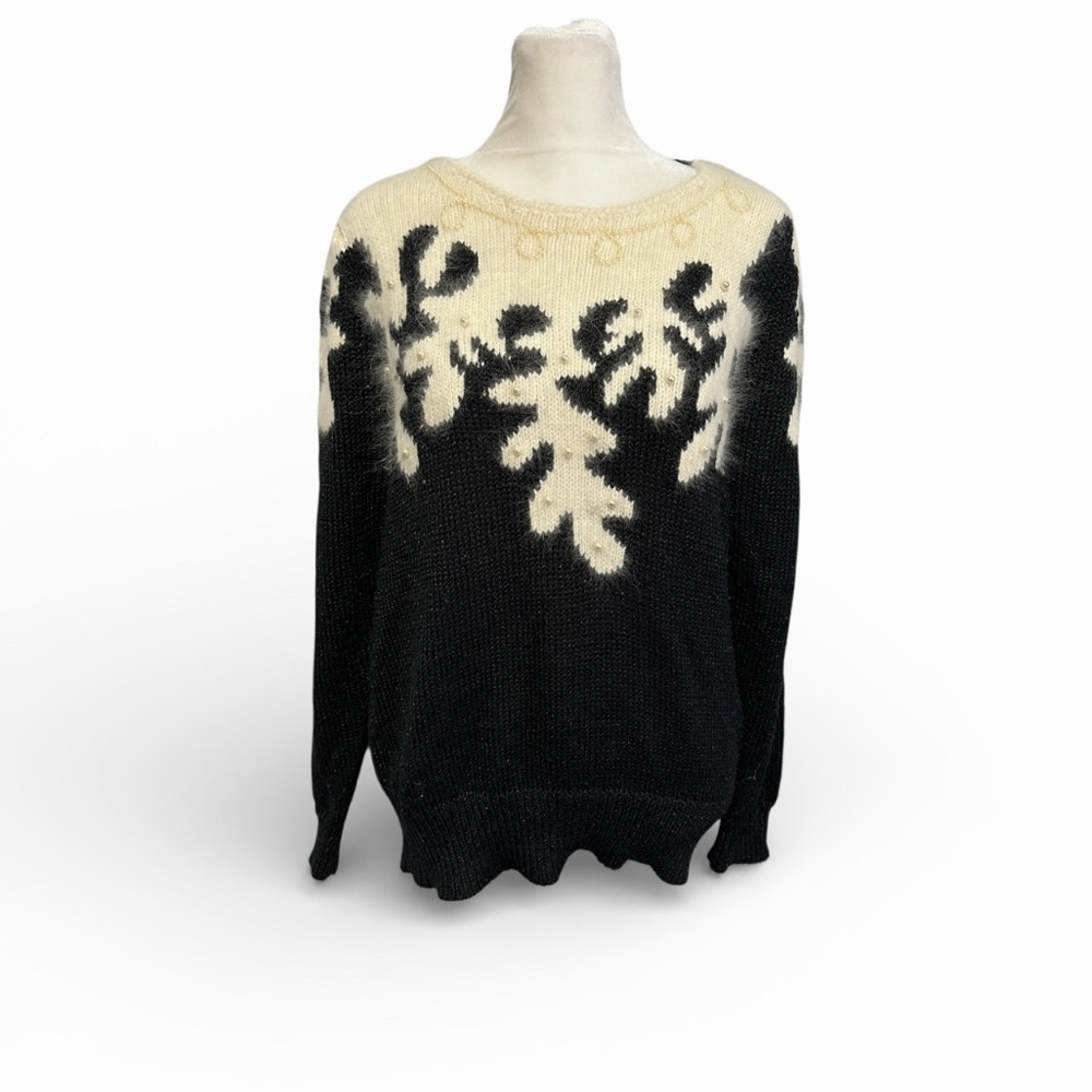 IMARI Black and Cream Women's floral beaded knit Sweater size M